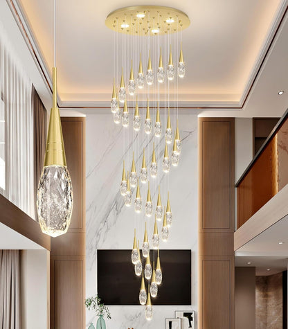 36-Lights 197 Inches Large Modern Chandelier LED Light Fixtures High Ceiling Long Light Chandelier for Entrance Foyer Dimmable Lights with Remote Living Room Ceiling Pendant Lighting Shine Gold5