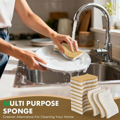 12 Pack Natural Biodegradable Kitchen Non Scratch Sponges,Compostable Plant Based Coconut Cellulose Sponge,Eco Friendly Reusable Dish Scrubber Sponge for Pots, Pans & Household Cleaning6