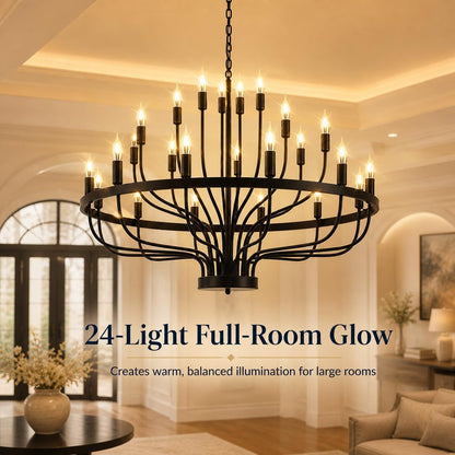 Large Black Wagon Wheel Chandelier 24-Light 39In for High Ceilings4