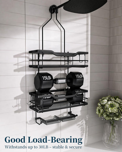 Shower Caddy Hanging - 3 Tier Bathroom Shower Organizer with Soap Holder, 6 Hooks, Heavy Duty Stainless Steel Storage Rack, Rustproof Fast Draining Shelves, Black6