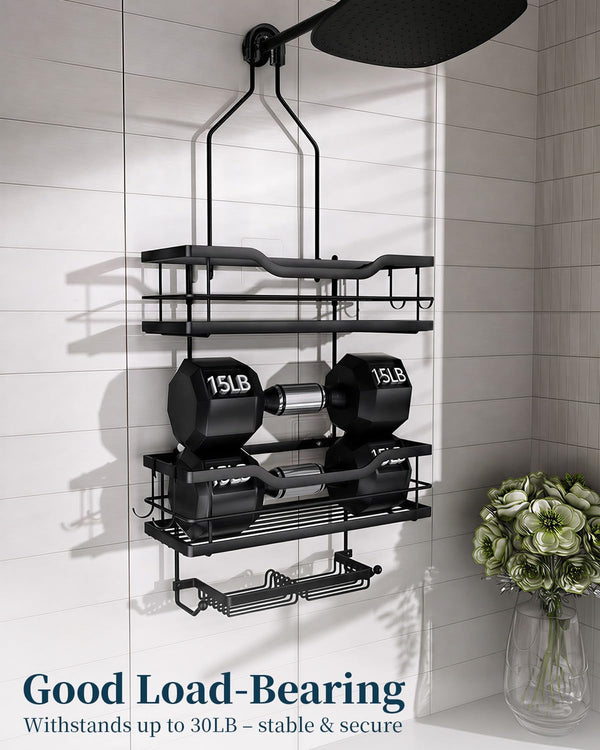 Shower Caddy Hanging - 3 Tier Bathroom Shower Organizer with Soap Holder, 6 Hooks, Heavy Duty Stainless Steel Storage Rack, Rustproof Fast Draining Shelves, Black6