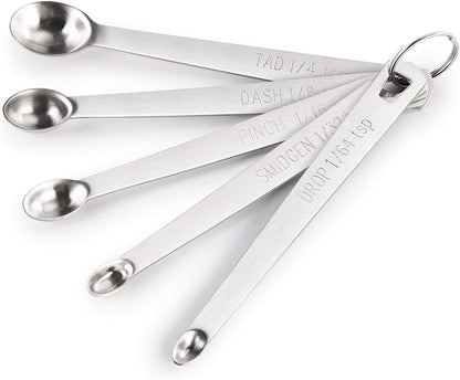 42924 Stainless Steel Mini Measuring Spoons Set, 5-Piece Small Metal Measuring Spoon Set for Spices, Baking, Cooking, Dash, Pinch, Smidgen, Drop, Tad, Silver1