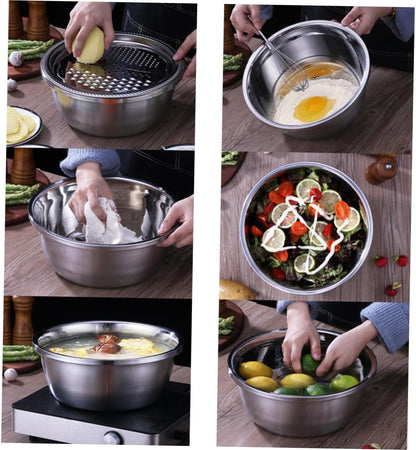 Stainless Steel 3 Piece Vegetable Slicer and Grater Draining Bowl Set3
