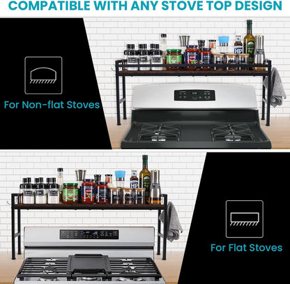 Spice Rack Shelf for Kitchen Stove，Stove Top Shelf with 4 Hooks Extra Storage Countertop, Seasoning Organizer,Kitchen Organizers and Storage7