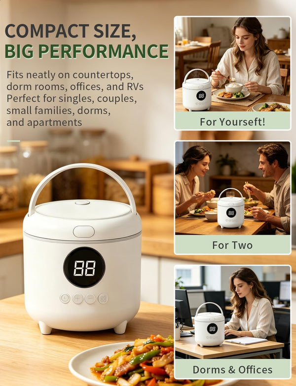 Small Rice Cooker, 3-Cups Uncooked/ 6-Cups Cooked, White | Multifunctional 6 Intelligent Cooking Modes for White Rice, Quinoa, Oatmeal, 1.6L Capacity6