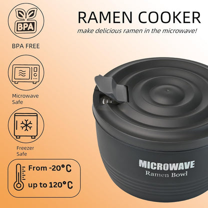 Large Ramen Bowl, Ramen Noodle Bowls Microwavable 45 Oz, Ramen Cooker, Microwave Pasta Cooker, Ramen Bowl Microwave Gift for College Male Female Dorm Room (Black)5