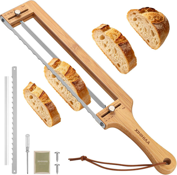 Adjustable Bread Knife for Homemade Bread Sourdough, Bamboo Handle1