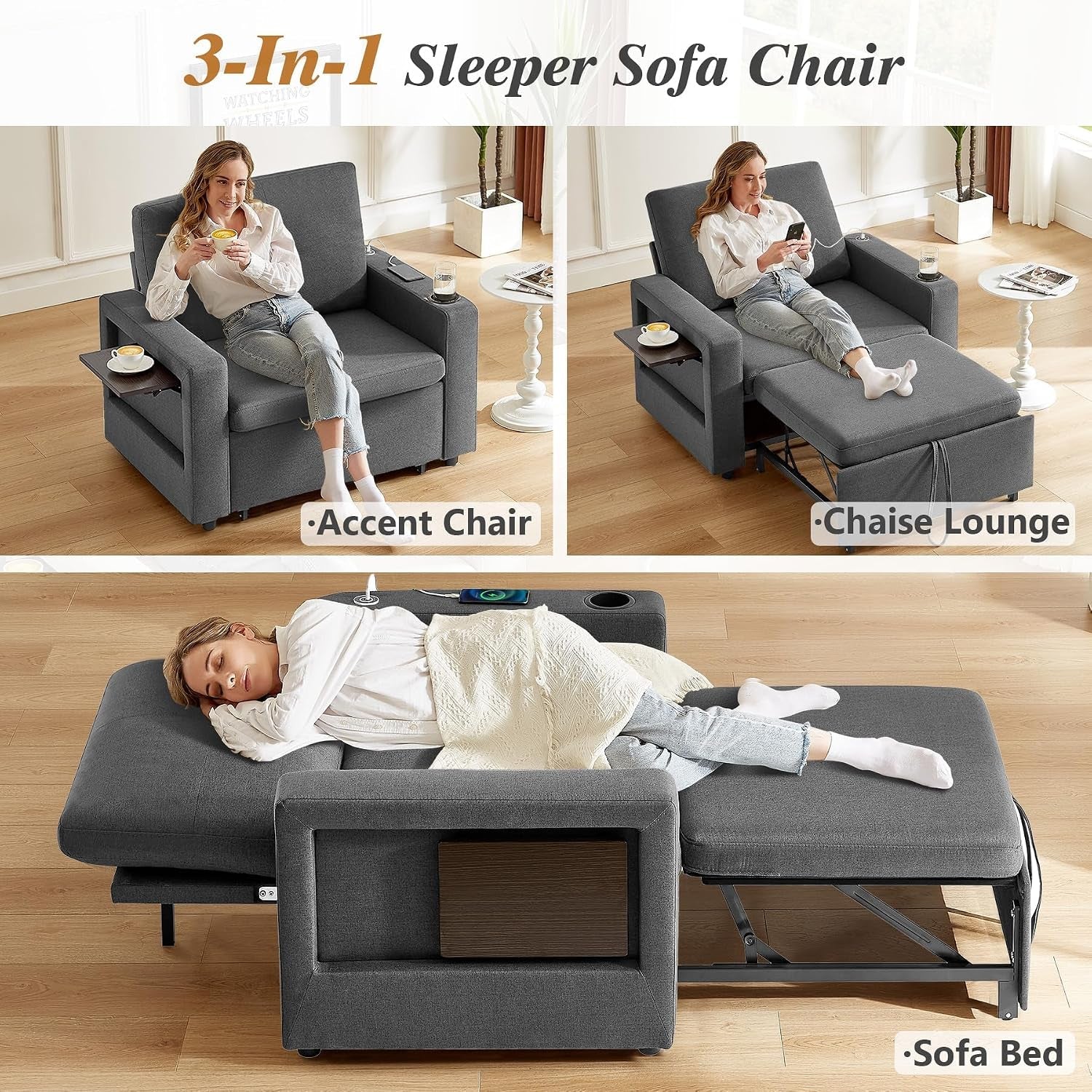 42-5-sleeper-chair-bed-3-in-1-convertible-reclining-sofa-chair-with-pull-out-couch-bed-adjustable-backrest-side-pockets-cup-holder-usb-ports-wing-table-premium-dark-gray