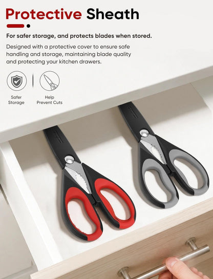 Kitchen Scissors Shears All Purpose Heavy Duty, Protective Sheath | 2-Pack, Ultra-Sharp Stainless Blades, Soft Comfort-Grip, Dishwasher Safe, Cutting Food Cooking Meat Poultry Kitchen Utensils7