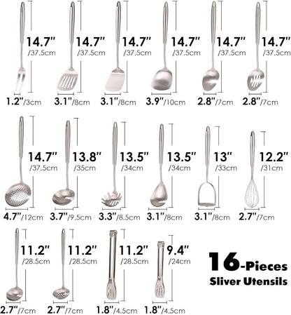 18/10 Stainless Steel Cooking Utensils Set - 16 PCS All Metal Utensils2