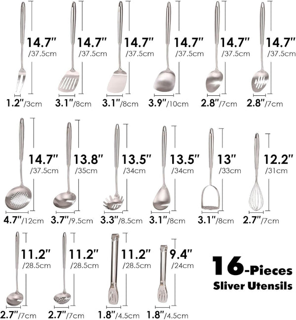18/10 Stainless Steel Cooking Utensils Set - 16 PCS All Metal Utensils2