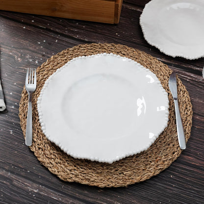 Creamy Beaded Melamine Dinnerware Sets, Set of 6,18 Piece Farmhouse Plates and Bowls Set, Lightweight, Bpa-Free Scalloped Rim Dishes Dinner Serving Set for Indoor & Outdoor Use, Off-White3