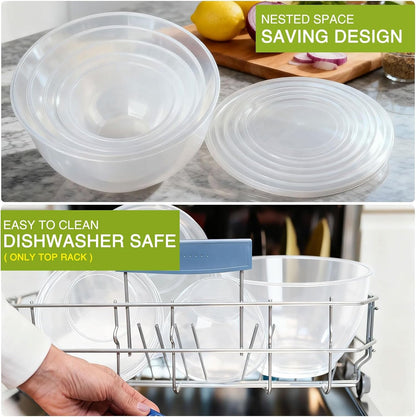 Plastic Mixing Bowls with Lids Set for Kitchen, 5 Set Nesting Bowls for Mixing, Baking, Prepping, Cooking and Serving Food, Mixing Bowls Dishwasher, Microwave Safe8