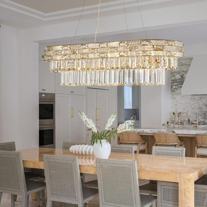 34.3" L Modern Crystal Chandeliers for Dining Room 12 Lights Gold Chandelier Large Luxury Chandelier Pendant Light Fixture, Kitchen Island,Entryway,Living Room 34.3" L X 8.7" H6