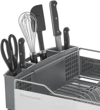 Kitchenaid Large Capacity Full Size Rust Resistant Dish Rack with Angled Drain Board and Removable Flatware Caddy, Light Grey7