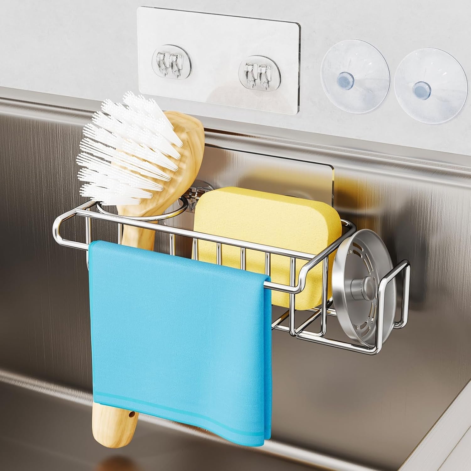 4-in-1-sink-caddy-sponge-holder-sus304-stainless-steel-kitchen-brush-holder-and-dish-cloth-hanger-kitchen-organizers-and-storage-essentials-silver