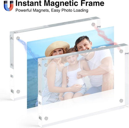 Acrylic Picture Frames 4X6, 3 Pack Magnetic 4 X 6 Picture Frame, Double Sided Clear 4X6 Photo Frame with Microfiber Cloth, Frameless Freestanding 4X6 Frame Gift for Desktop Display2