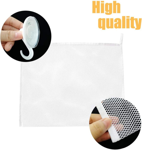 Bath Toy Organizer Mesh Storage Organizer Baby Shower Toys Bathtub Net Bag Kids Quick Dry Bathtub Mesh Net Bathtub Toy Holder 2 X Bathroom Storage Bag & 6 X Strong Suction Hooks (White)3