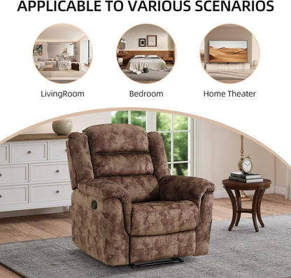 Manual Recliner Chair, Soft Fabric Recliner Sofa with Overstuffed Armrest and Backrest for Living Room, Bedroom, Brown6