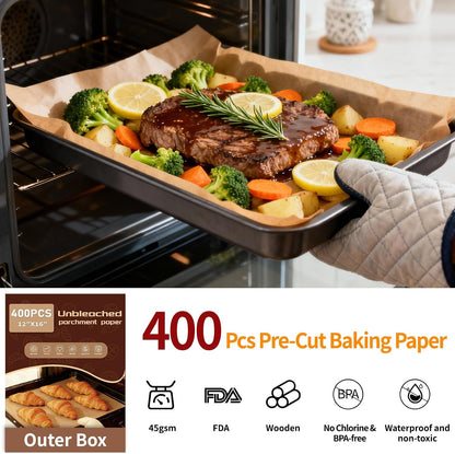 400PCS Parchment Paper Baking Sheets, 12"X16" Unbleached Precut Half Parchment Paper for Baking, Non-Stick Baking Paper for Baking, Grillin, Steaming Bread Cookies, Oven, Air Fryer, Microwave5