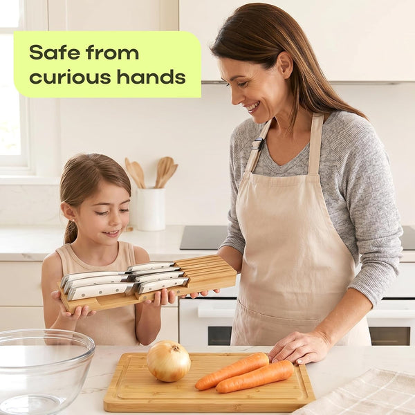 Bamboo In-Drawer Knife Block for 7 Knives (Not Included) – Premium Drawer Knife Organizer Insert, Kitchen Knife Holder for Safe Knife Storage, Compact Kitchen Organization & Drawer Storage9