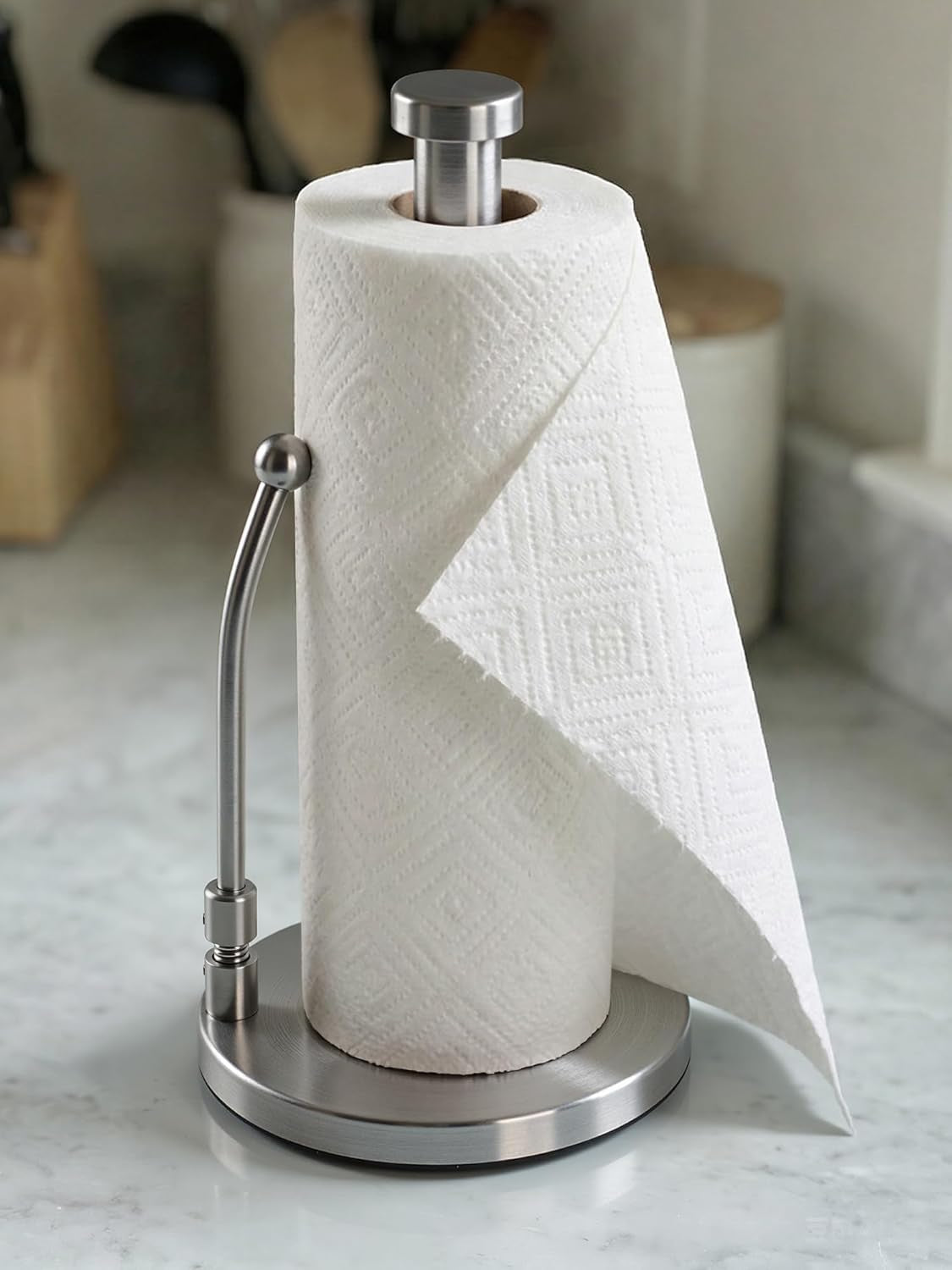 paper-towel-holder-countertop-non-slip-weighted-base-silver