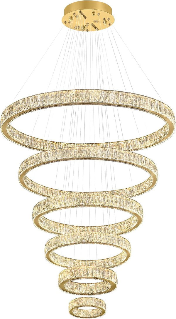 Extra Large Ring Chandelier Modern LED Gold 6 Ring Chandelier for High Ceiling Long Stair Crystal Chandeliers D8+15.7"+23.6"+31.5"+39.4"+47.5"8