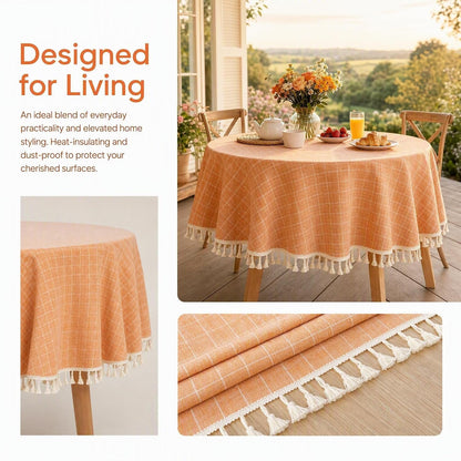 55" round Cotton Tablecloth Coral Gingham Table Cloth Linen3