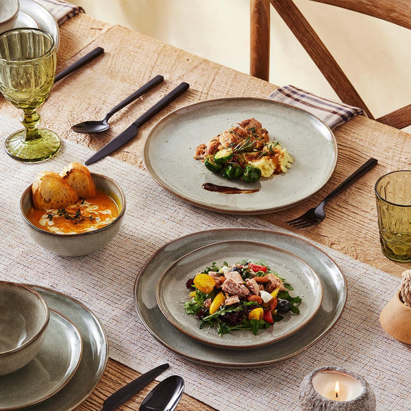 Stoneware Dinnerware Sets for 8, Reactive Glaze Plates and Bowls, Grey5