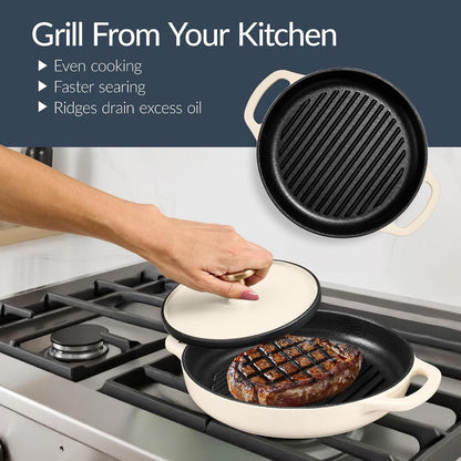 Best Choice Products 6-Piece Cast Iron Cookware Set, Ceramic Coated 6Qt Dutch Oven, 2Qt Skillet W/Lid, 10" Grill Pan W/Press, Non-Toxic, Heavy Duty, Gas/Induction Compatible, PFAS Free - Vanilla4