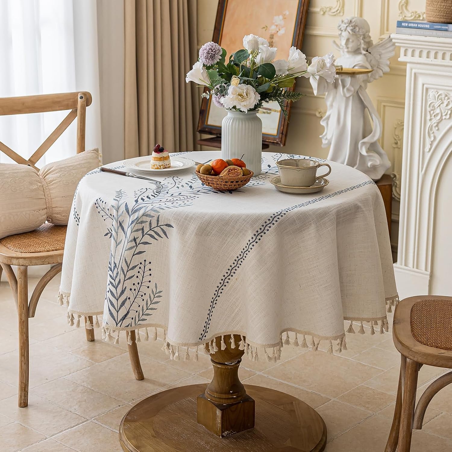rustic-waterproof-linen-round-tablecloth-heavy-weight-fern-embroidery-table-cloths-for-round-tables-farmhouse-spill-proof-table-covers-with-tassels-blue-55-inch