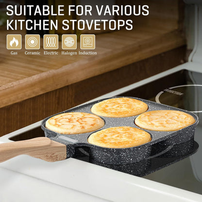 Egg Pan, 4-Cup Egg Frying Pan with Lid, Nonstick Aluminium Alloy Egg Cooker for Breakfast, Pancake, Burger, Sandwiches, Suitable for Gas Stove & Induction Cookware3