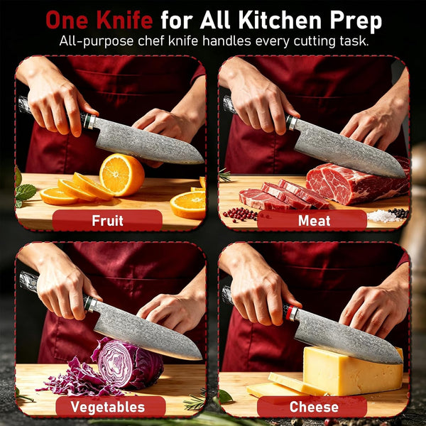 Damascus Santoku Knife - 7 Inch 67 Layers Damascus Chef Knife with Octagonal Resin Handle, Professional Japanese Knife for Meat, Fish & Vegetable Cutting, Razor Sharp Cooking Knives for Gift Idea7