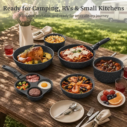 20Pcs Nonstick Cookware Set with Detachable Handles, Oven Safe | Induction Compatible Non-Toxic Pots and Pans Set for RV, Campervans, Pfoa/Pfos-Free, Stackable9