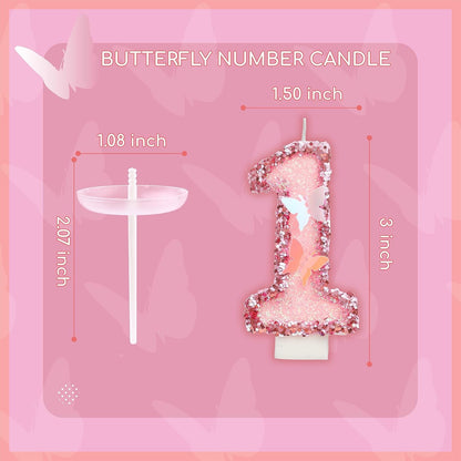 Number 1 Pink Butterfly Birthday Candles, Butterfly Themed Number Candles, Cake Number Candles, Party Celebration7