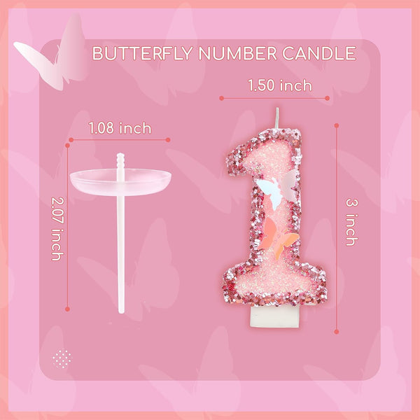 Number 1 Pink Butterfly Birthday Candles, Butterfly Themed Number Candles, Cake Number Candles, Party Celebration7