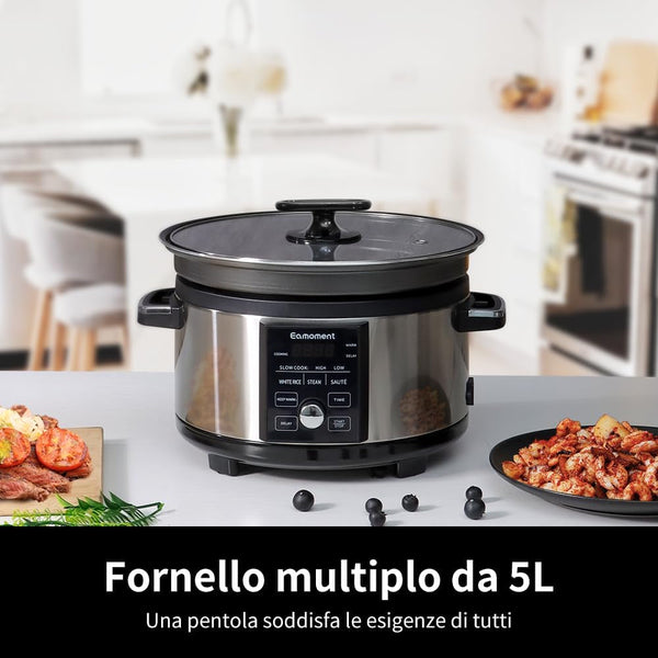 5.5QT Programmable Slow Cooker with Timer,Non Stick Aluminum Alloy Liner.Slow COOK HIGH/SLOW COOK LOW/WHITE Rice/Steam/Saute/Warm/Delay,And Other Practical Functions2