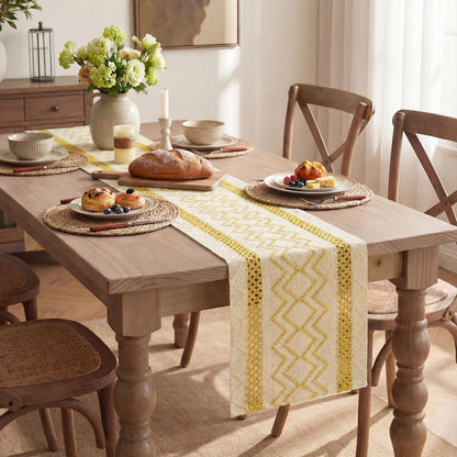 Yellow Stripe Diamond Woven Table Runner 12X72 Inch | Holiday Farmhouse Kitchen Dining Dresser Coffee Table Decoration for Home Party Decor, Macrame Cotton Blend5