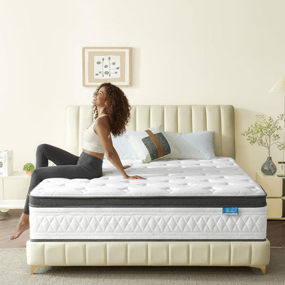 Queen Mattress, 12 Inch Cooling Hybrid Queen Size Mattress in a Box, Medium Firm with Gel Memory Foam & Pocket Coils, Motion Isolation, Pressure Relief, Certipur-Us1