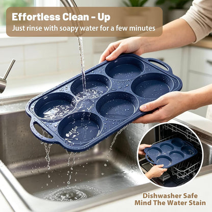 4 Inch Jumbo Silicone Muffin Top Pan with Frame Non Stick Egg Mold Baking | Silicone Egg Mold for Oven, Large Whoopie Pie Baking Pan with Handle for English Breakfast Sandwich Egg Bite Bun Tart6
