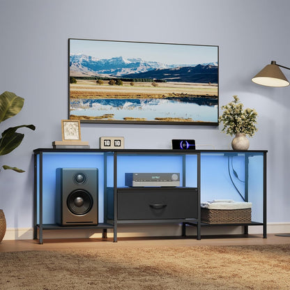 SONGMICS BELLAH Collection - TV Stand for Tvs up to 70 Inches, Media Console Table and Entertainment Center Unit for Living Room, with Shelves and Drawer, Steel, Modern, Ink Black ULGS131B101S7