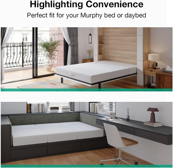 Foldable Mattress Twin | 6 Inch Folding Mattress Floor Sofa | Trifold Mattress Suitable for Murphy Bed, Day Bed, Camping, RV | High Support | Certified Material | 75"X38"X6"6