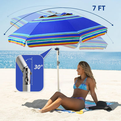 7Ft Heavy Duty High Wind Beach Umbrella Parasols with Sand Anchor Vent Tilt UPF 50+ Sun Protection Portable Outdoor Sunshade Umbrellas Carry Bag for Patio Garden Pool Backyard Blue4