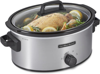 6 Quart Slow Cooker with 3 Cooking Settings | Dishwasher-Safe Stoneware Crock & Glass Lid | Silver | 33665G1