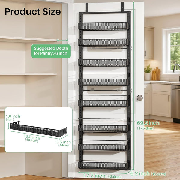 8 Tiers over the Door Pantry Organizer,17.2"W X 6.2"D X 69.2"H, Black2