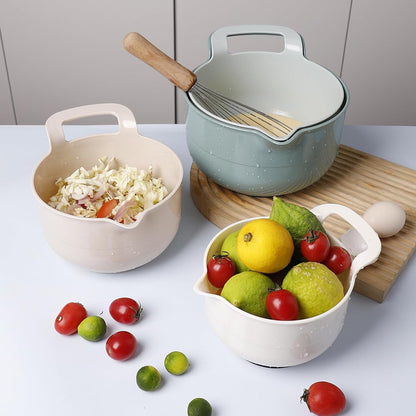 Mixing Bowls - 4 Piece Nesting Plastic Mixing Bowl Set with Pour Spouts and Handles - Non Slip Bottom and Measurement Markings (Light Green)6