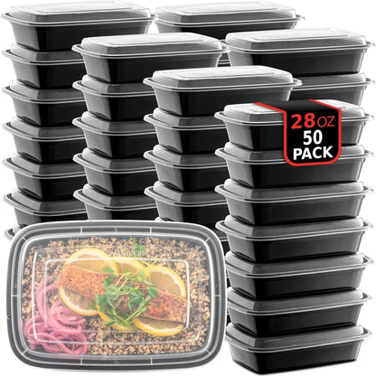50-Pack Reusable Meal Prep Containers Microwave Safe Food Storage Containers with Lids, 28 Oz - 1 Compartment Take Out Disposable Plastic Bento Lunch Box to Go, BPA Free - Dishwasher & Freezer Safe1