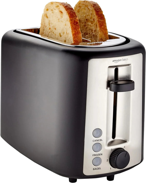 2 Slice Toaster, Extra Wide Slots for Bagels, 6 Browning Settings, Removable Crumb Tray, Defrost/Cancel/Bagel Buttons, Cord Wrap, 900W, Black & Silver1
