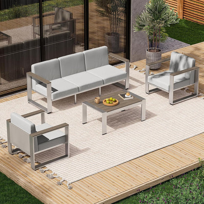 Outdoor Patio Furniture Set, 5 Seats Aluminum Patio Conversation Sets with Ergonomic Seat and Wide Washable Thick Cushions, Modern Outdoor Sectional Furniture for Balcony, Porch1