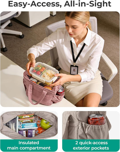 Lunch Bag Women Small Cute Quilted Insulated Leakproof Lightweight6